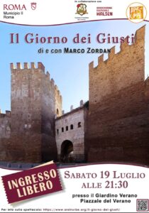 Nel Giardino Verano di Roma si celebra “Il Giorno dei Giusti, di e con Marco Zordan